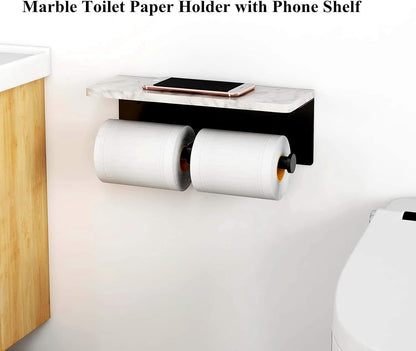 Toilet Paper Holder with Natural Marble Shelf for Bathroom Washroom,Wall Mounted Tissue Holder Suitable for Mega Roll (Brushed Nickel,Small 6.7 * 4.3 in)