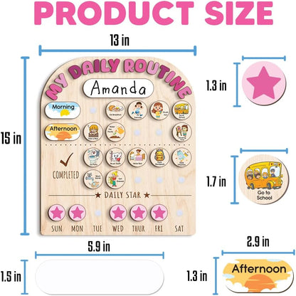 Wooden Daily Routine for Kids, Chore Chart for Toddler, Daily Responsibilities for Kids, Visual Schedule, Morning Bedtime Routine for Girls