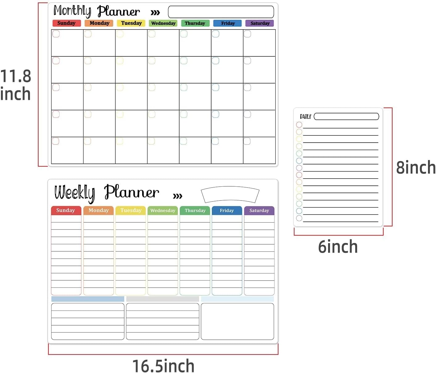 Hivillexun Magnetic Dry Erase Calendar Whiteboard Set (4-Pack) for Home and Kitchen, with Monthly and Weekly Views (16.5” x 11.8”), Magnetic Whiteboard and Daily Planners (12” x 8”) 8 Markers & Eraser