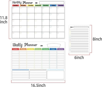 Hivillexun Magnetic Dry Erase Calendar Whiteboard Set (4-Pack) for Home and Kitchen, with Monthly and Weekly Views (16.5” x 11.8”), Magnetic Whiteboard and Daily Planners (12” x 8”) 8 Markers & Eraser