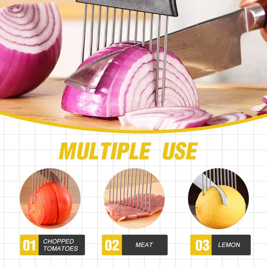 2026 New Stainless Steel Onion Slicer Holder, Onion Holder for Slicing, Lemon Slicer Vegetable Cutter, Chopper Slicing Assistant Tool for Meat, Onion, Potato, Tomato Home Kitchen Tools (Black-A)