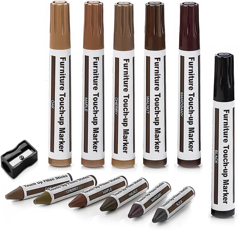 Repair Pen Wooden Furniture Floor Scratch Repair Markers and Wax Sticks Set of 21 for Stains, Scratches, Wood Floors, Tables, Desks, Carpenters, Bedposts, Touch Ups, and Cover Ups