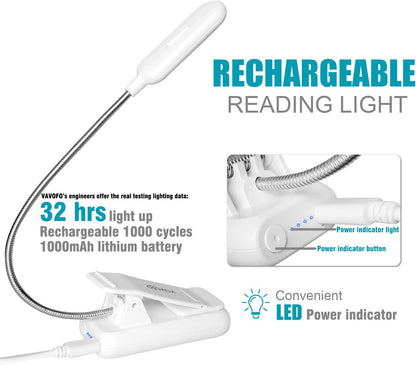 VAVOFO Rechargeable Book Light for Reading in Bed Kids, 7 LED Reading Light with 9-Level Warm Cool White Daylight, Eye Care Lamp with Power Indicator for Bookworms (Yellow)