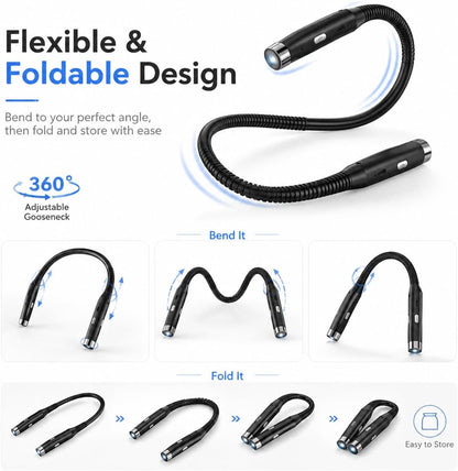 Neck Book Light, Black | Reading Lights for Books in Bed, 3-Level Brightness LED, Hands-Free, USB Rechargeable, Long-Lasting, For Reading