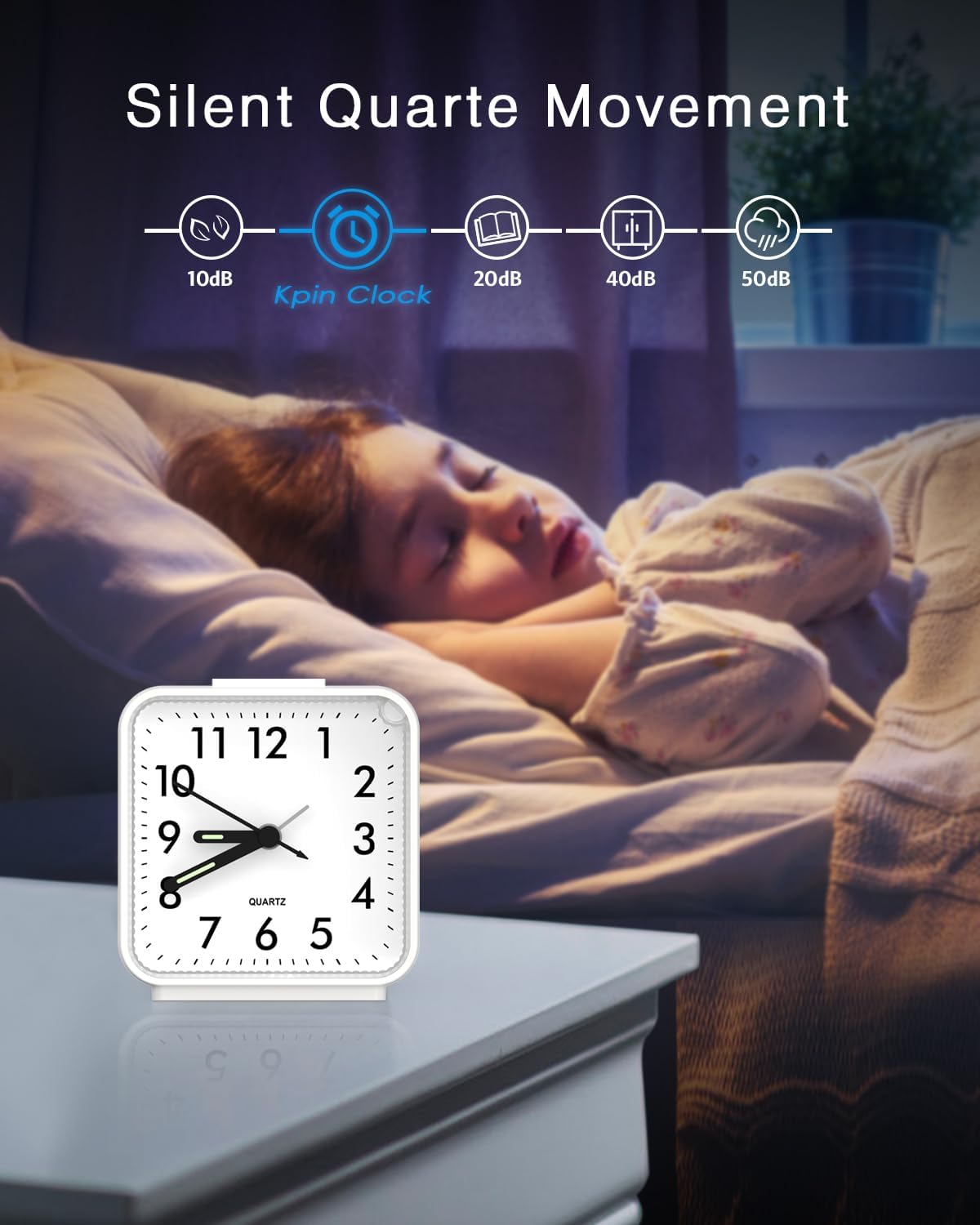 AMIR Analog Silent Non Ticking Small Clock, Travel Analog Alarm Clock