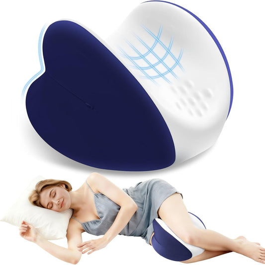Knee Pillow for Side Sleepers, Memory Foam Leg Pillow, Blue | Ergonomic Leg Pillow for Side Sleeping, Heart-Shape Knee Wedge Pillow, Breathable Leg Elevating Pillow for Hip, Joints