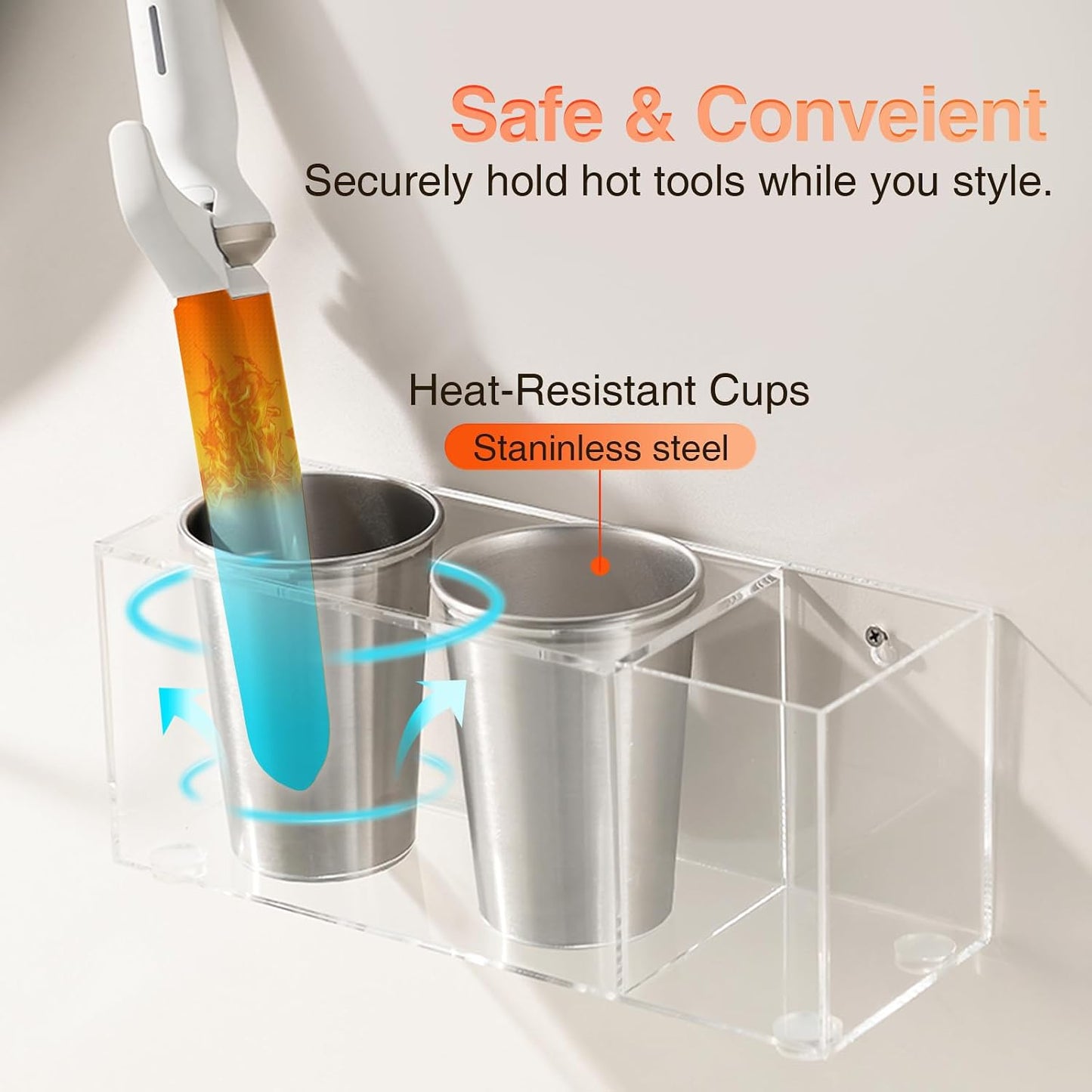 Hair Tool Organizer, Curling Iron Holder, Countertop/Wall Mount | Hair Brush & Spray Organizer, Hot Tools Holder for Vanity Bathroom, Under Sink/Adhesive/Screw Mount, Acrylic, Clear