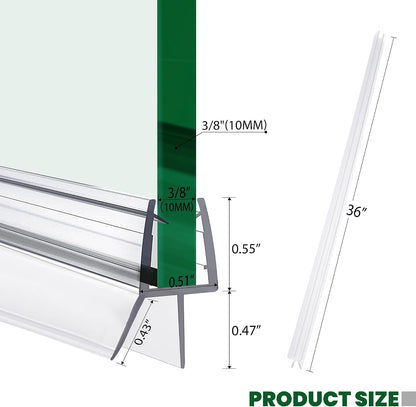 Bathroom Shower Glass Door Bottom Seal Strip, 2PCS 36 Inch Long Clear PVC Seal Strips for 5/16"(8mm) - 3/8"(10mm) Thick Framless Glass Door Panel