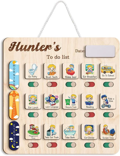Daily Routine Chart for Kids, Visual Schedule, Routine Chart for Toddlers 3-5, Morning Bedtime Routine Chart for Toddlers, Wooden Chore Chart for Kids
