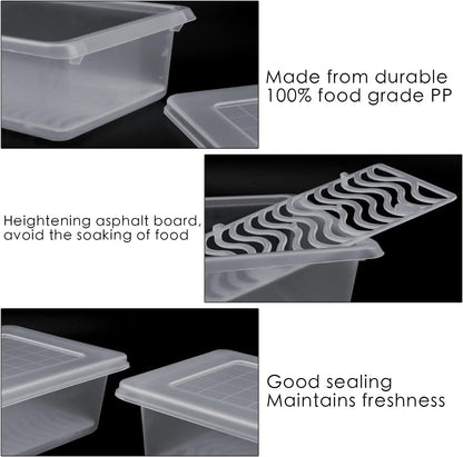 Nsmykhg Food Storage Containers, 6 Pack Fridge Organizer Case with Removable Drain Plate, Produce Containers to Keep Fruits, Vegetables, Meat, Fish Fresh and Dry