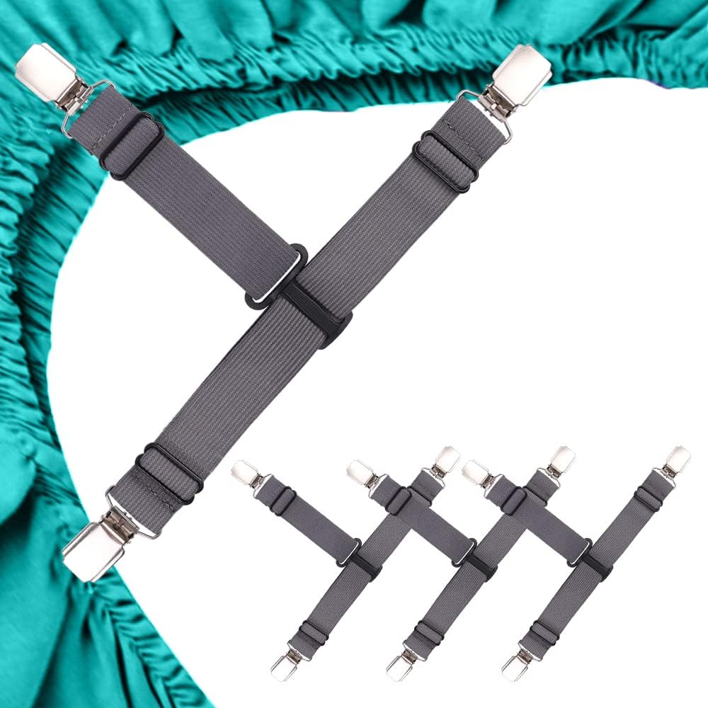 MENDENG Sheet Straps Fitted Sheet Clips Holder Surspeners Keep Sheets in Place Bed Sheet Fasteners Gripper Black 4P