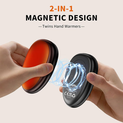 coldSky Rechargeable Hand Warmers 2 Pack, Magnetic 2-in-1 Reusable Electric Hand Warmer, 3 Heat Settings Portable Pocket Hand Heater Gifts for Women Men Christmas, Skiing, Camping, Hunting