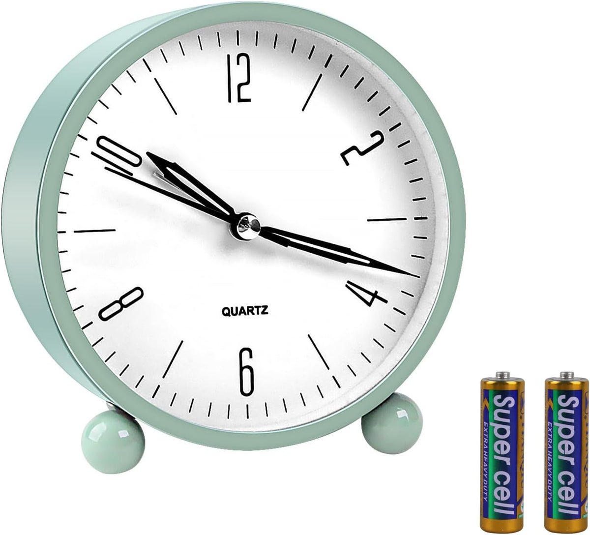 pxy Loud Alarm Clock for Heavy Sleepers 3D Dial Battery Operated (Battery Include), 4" Super Silent Analog Alarm Clock for Kids with Night Light PT260 Silver OrangePT505 Green White