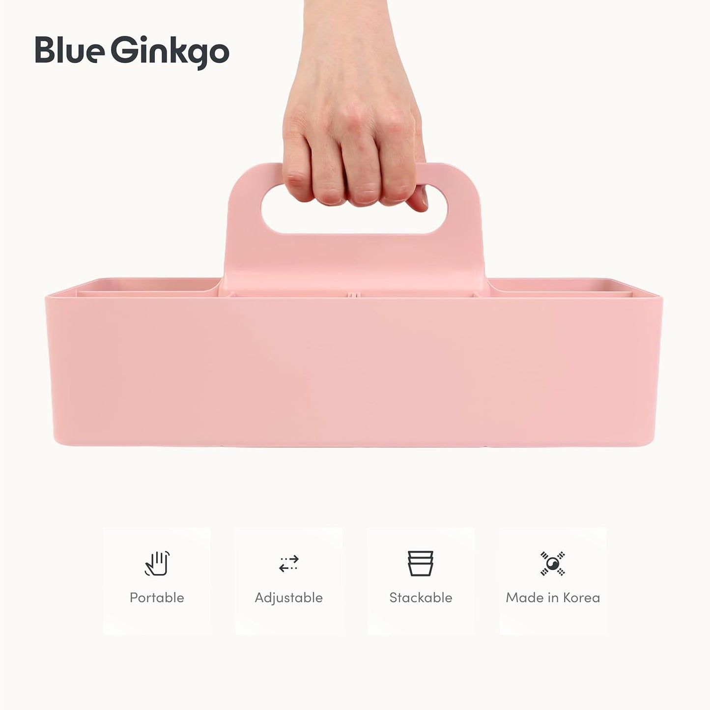 BLUE GINKGO Stackable Organizer Caddy, Rectangle, White, Made in Korea | Portable. Adjustable. Home, Office & School Storage.