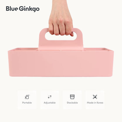 BLUE GINKGO Stackable Organizer Caddy, Rectangle, White, Made in Korea | Portable. Adjustable. Home, Office & School Storage.