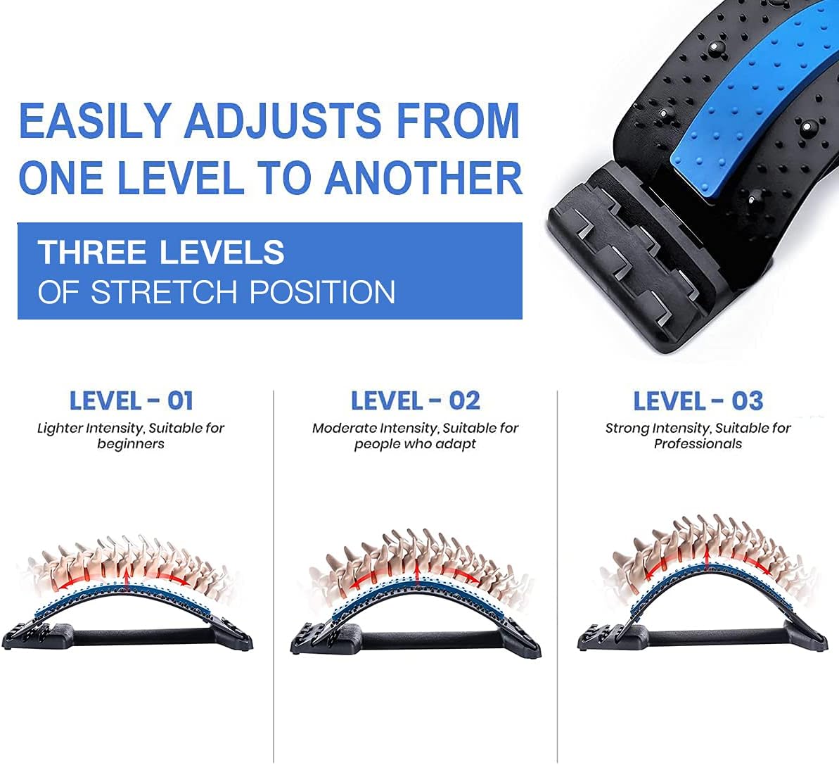 Back Stretcher, Spine Deck Back Pain Relief Products for Office Chair, Car, Travel, Multi-Level Lumbar Support Device, Lower Back Stretcher with Massaging Points and Cushion Foam