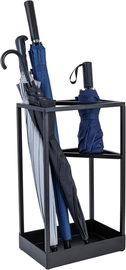 MyGift 20 Inch Brass Tone Metal Umbrella Stand with Drip Tray | Freestanding Rain Gear Storage - Long Short Umbrellas Canes Walking Sticks Entryway Lobby Office Floor Standing Drip Catcher