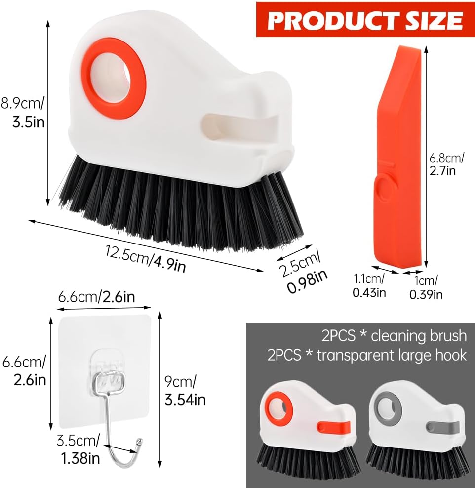 Groove Cleaning Brush 2 in 1 Grout Cleaner Tool Grip Brush, Multifunction Window Track Cleaner with Hard Bristle and Scraper Cleaning Brush for Sliding Door Track, Window(Color:White)