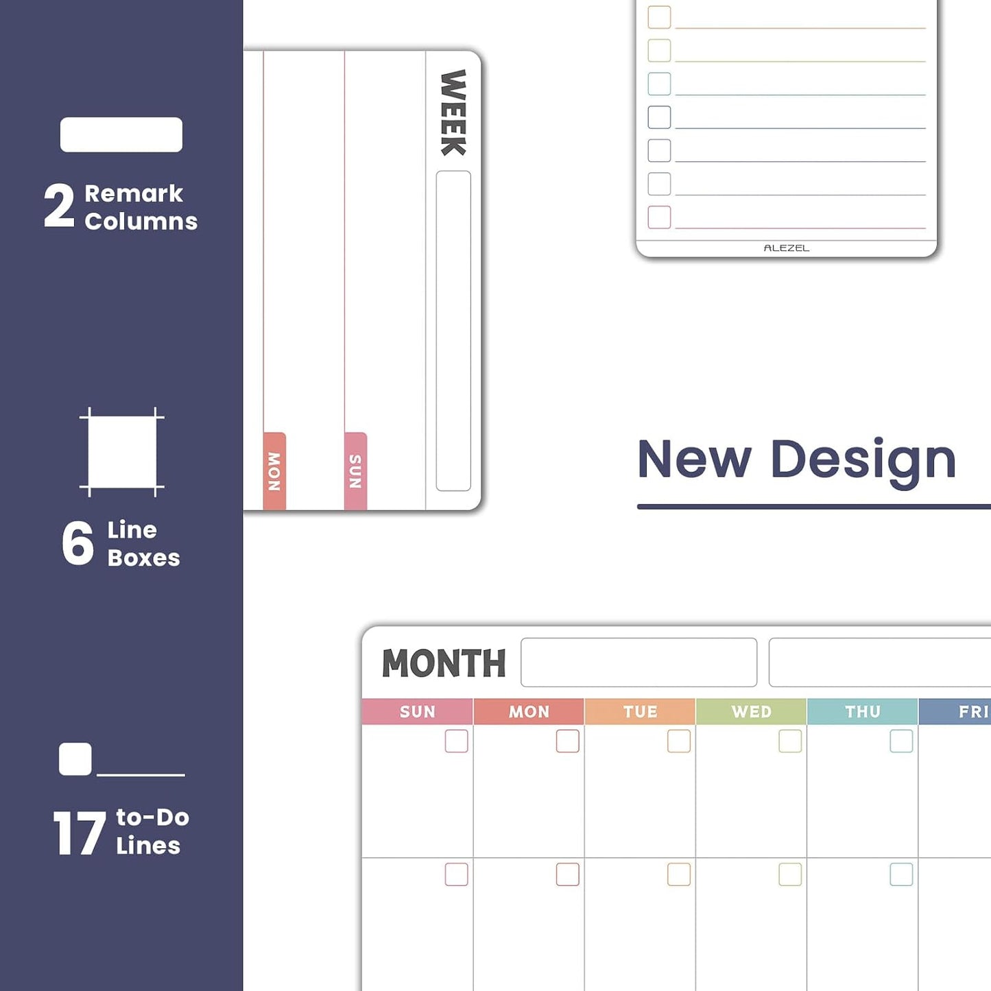ALEZEL Magnetic Dry Erase Calendar for Refrigerator, Fridge Calendar Set | Includes Vertical Magnetic Monthly Planner Whiteboard & Weekly Dry Erase Board, List Board, 4 Markers + Eraser