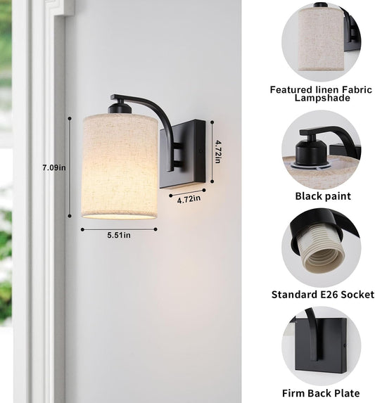 Powfloven Black Rechargeable Wall Sconces Set of 2 with Remote, Wireless Dimmable Battery Operated LED Wall Lights, Cordless Wall Lighting Lamp Fixture for Bedroom Living Room
