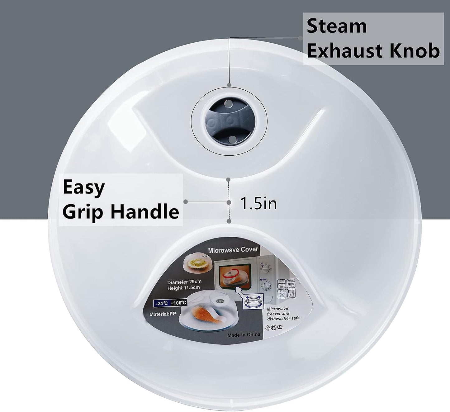 Large Microwave Cover for Food Easy Grip Microwave Splatter Cover Guard Lid with Steam Vent and BPA Free & 11.5 Inch, Dishwasher Safe