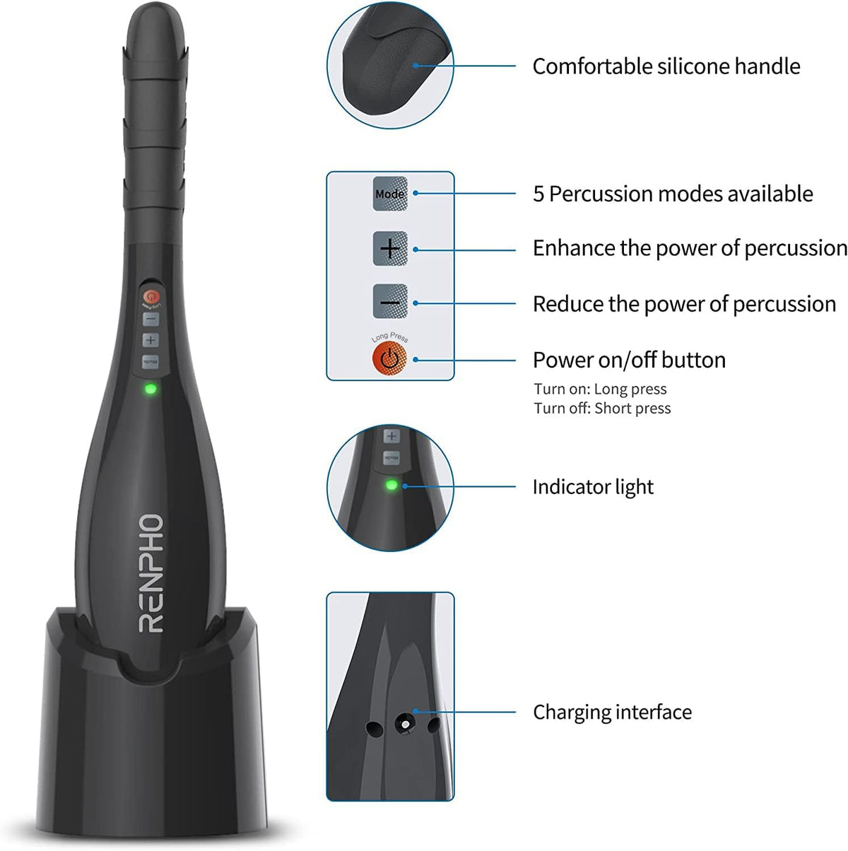 RENPHO Cordless Handheld Massager, 5 Adjustable Speeds and Massage Modes