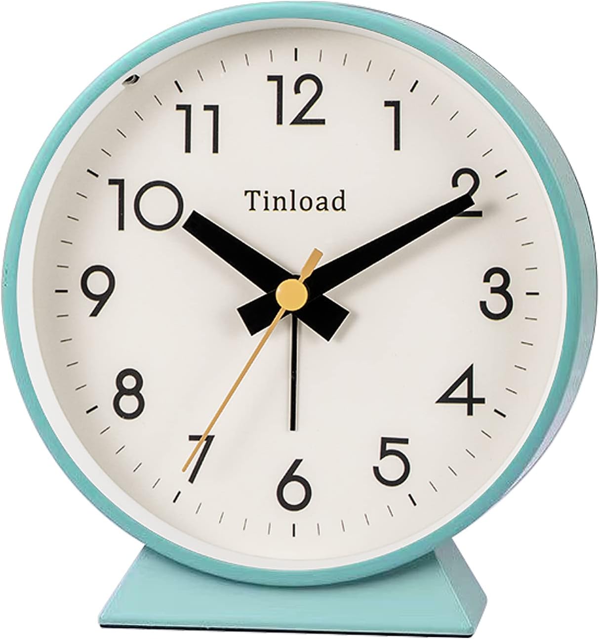 Tinload 4.5" Battery Operated Analog Alarm Clock, Small Silent Bedside Desk Clock with Night Light, Blue