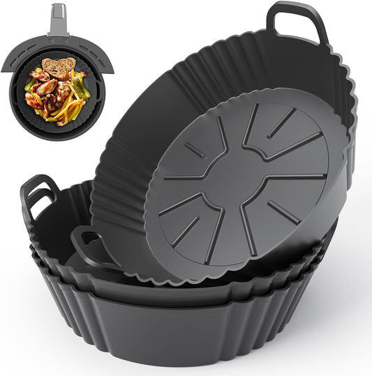 Silicone Air Fryer Liners 2 Pack, Reusable Liners Compatible for Ninja Foodi DZ201, DZ401, DZ550, COSORI, Chefman, Instant Air Fryer, and 6-in-1 8-10QT Air Fryer Baskets
