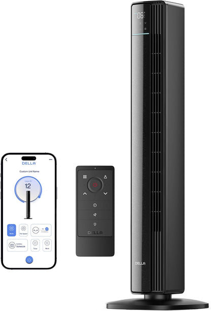 Della 42" Smart Tower Fan, Ultra Quiet 23dB Cooling Fan with 12 Speeds, 90° Oscillating, 28ft/s Airflow, DC Motor, 24H Timer, Voice/App/Remote Control for Bedroom Office Living Room, White