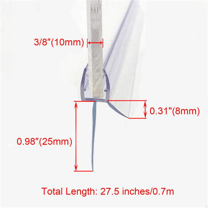 Frameless Shower Door Bottom Seal with Drip Rail 1/4" Thick Glass 27.5" Long Sweep - Glass Door Seal Strip Stop Shower Leaks