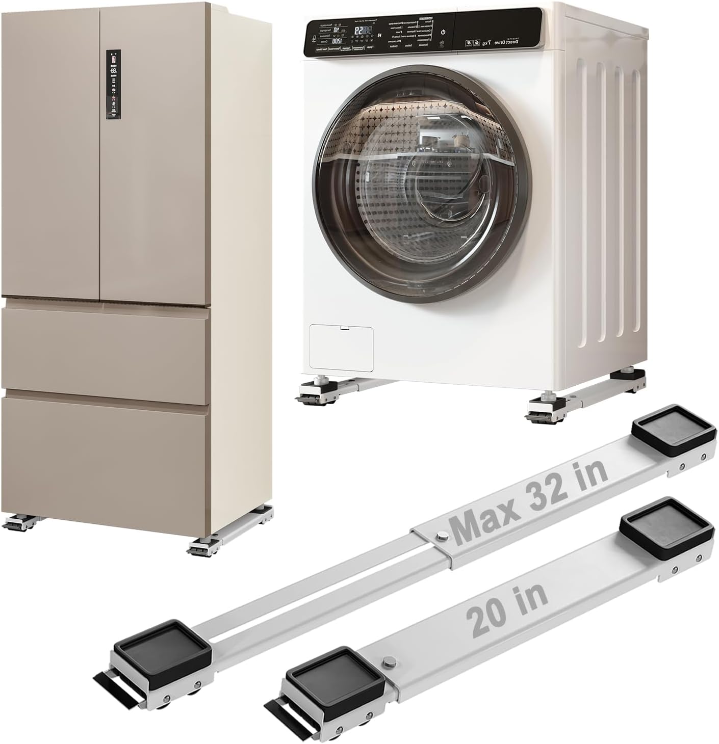 Appliance Rollers Heavy Duty,Max 32in,Second Generation Extendable Appliance Rollers Mobile Washing Machine Base Easily Move Washing Machines, Dryers, Refrigerators, Furniture (White)