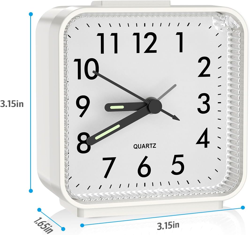 AMIR Analog Silent Non Ticking Small Clock, Travel Analog Alarm Clock