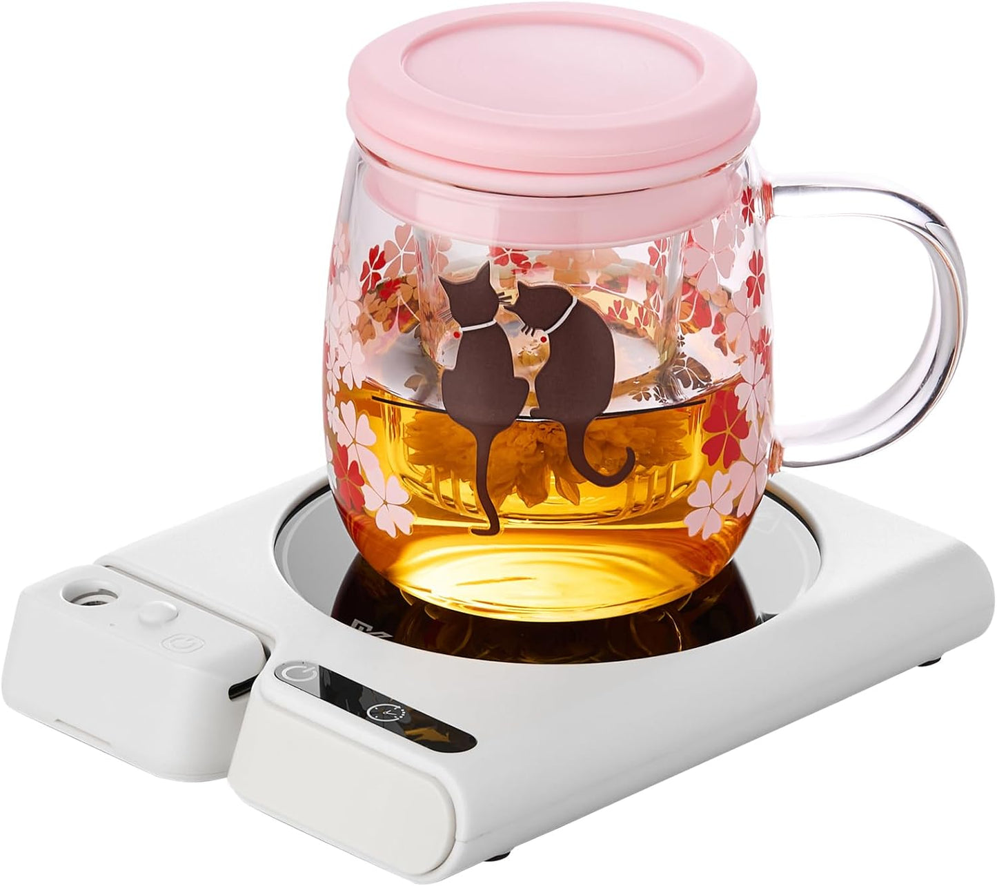 Mug Warmer with 4-Hour Auto Shut Off, 3 Temperature Settings, Frosted Black Rectangular Electric Beverage Heater, Borosilicate Glass Panel, 54-Inch Cord, Coffee Warmer for Desk, Tea Warmer