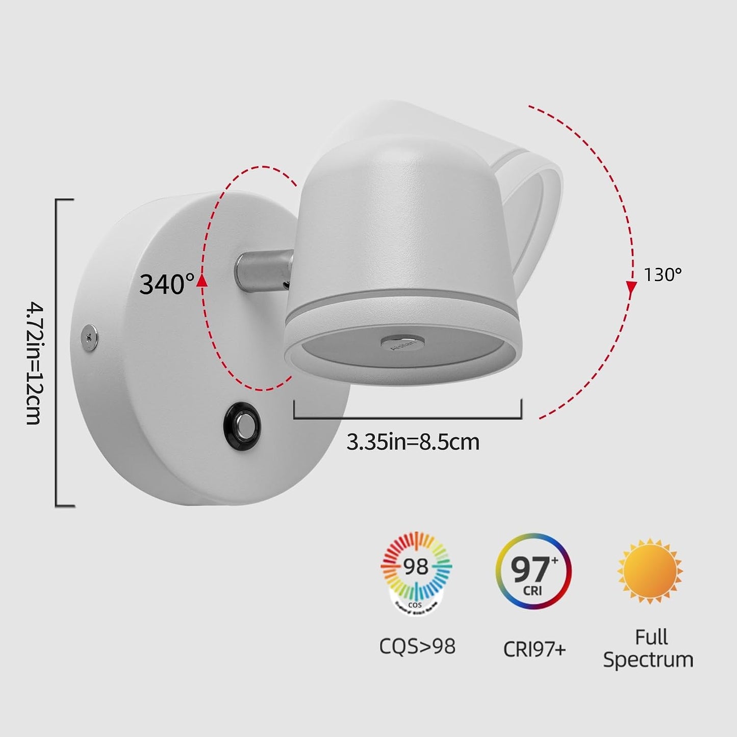 Aisilan LED Plug in Wall Sconce with Touch Dimmable Control Adjustable Wall Mounted Lamp Angle Anti-Glare Matte White Aluminum Bedside Reading Wall Lights for Bedroom Living Room
