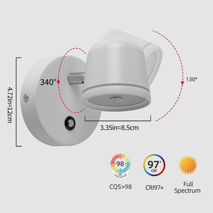 Aisilan LED Plug in Wall Sconce with Touch Dimmable Control Adjustable Wall Mounted Lamp Angle Anti-Glare Matte White Aluminum Bedside Reading Wall Lights for Bedroom Living Room
