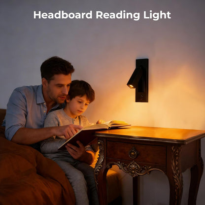 Wall Mounted Reading Light with USB, LED Bedside Reading Light with Switch, Adjustable Recessed Headboard Reading Lights Wall Sconce for Reading, Hardwired Reading Spotlight for Bedroom (Black)