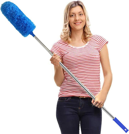 Cobweb Duster with Extension Pole 100 inches, Dusters for Cleaning with 2 Duster Heads, Washable Microfiber Feather Duster for Cleaning Ceiling Fan, High Ceiling, Blinds, Furniture & Cars