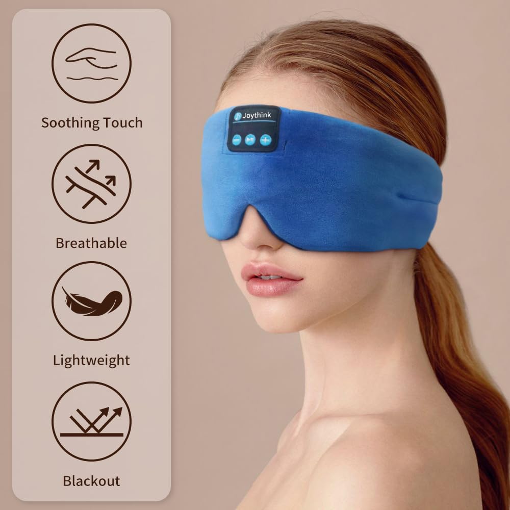 Joythink Sleep Headphones Bluetooth Sleep Mask Silk Headband Earphones Bluetooth Eye Mask for Sleeping On Side Blackout Soft Sleep Earphones Music Kids Children Eye Cover Purple
