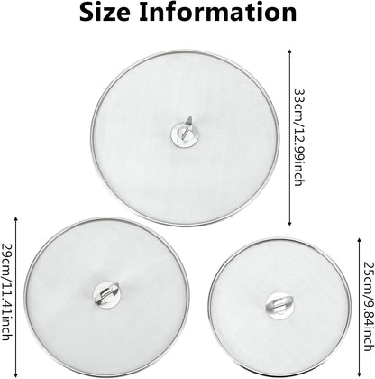 3 PCS Splatter Screen for Cooking, 25/29/ 33 cm Stainless Steel Grease Splatter Guard, Ultra Fine Mesh