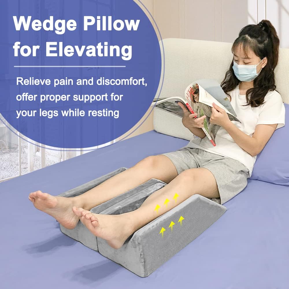 Zelen Leg Elevation Pillows Wedge 2 Pcs Single Leg Wedge Pillows for Swelling Foam Wedge for Elevating After Surgery Elevated Pillow for Legs Riser Knee Ankle Support Leg Rest Bed Positioners Wedge