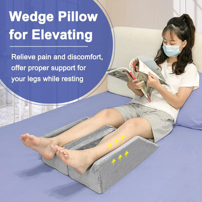 Zelen Leg Elevation Pillows Wedge 2 Pcs Single Leg Wedge Pillows for Swelling Foam Wedge for Elevating After Surgery Elevated Pillow for Legs Riser Knee Ankle Support Leg Rest Bed Positioners Wedge