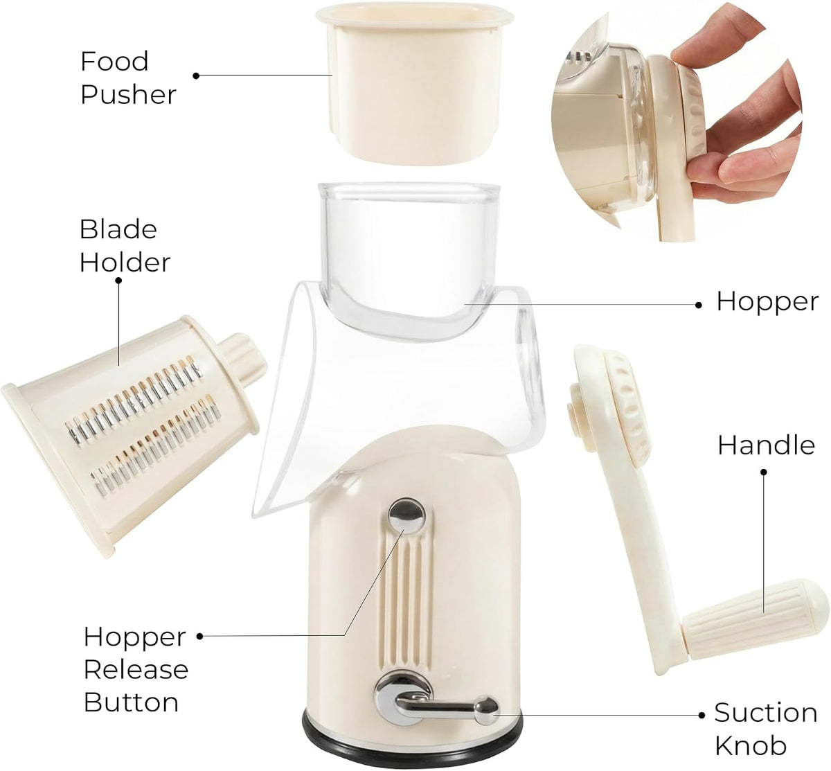 Rotary Cheese Grater 5 Blades Mandoline Slicer for Vegetable, Cream