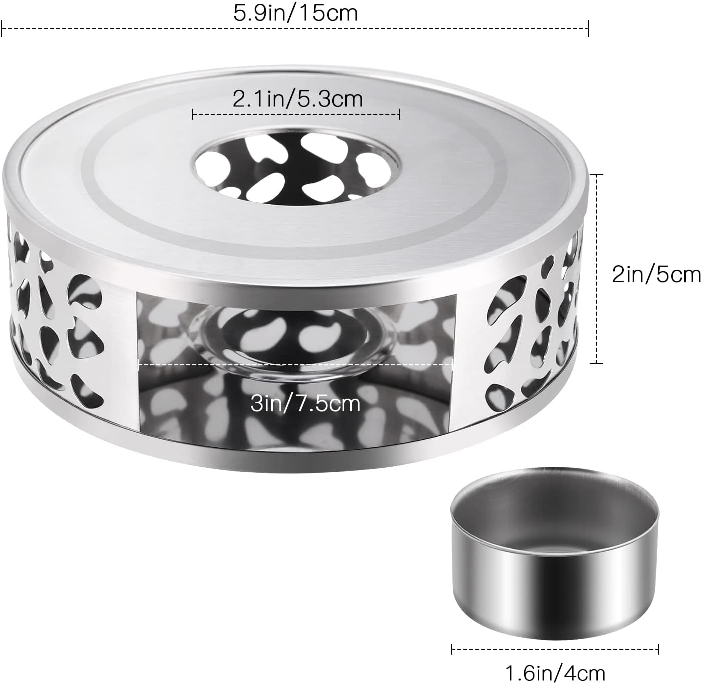 Teapot Warmer, Brushed Stainless Steel Tea Warmer with Tealight Holder, Gold