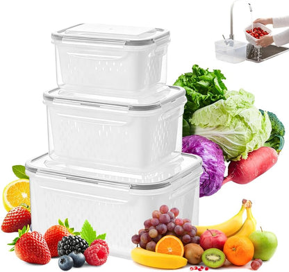 Fruit Storage Containers for Fridge, 2026 New Airtight Produce Storage Containers with Lids, Stackable Refrigerator Organizer Bins for Berries, Vegetables, Lettuce, Grapes (Blue, Small)
