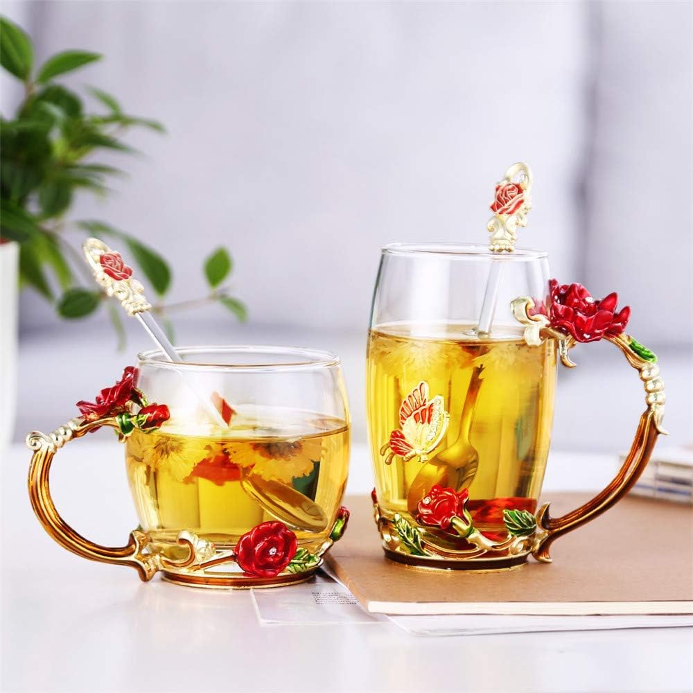 Luka Tech 35OZ Enamel Glass Flower Teapot Gifts For Women