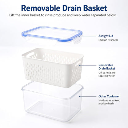 Fruit Containers 3Pcs – 4-in-1 with Removable Colanders & Lids, Fridge Fresh Storage, Dishwasher Safe