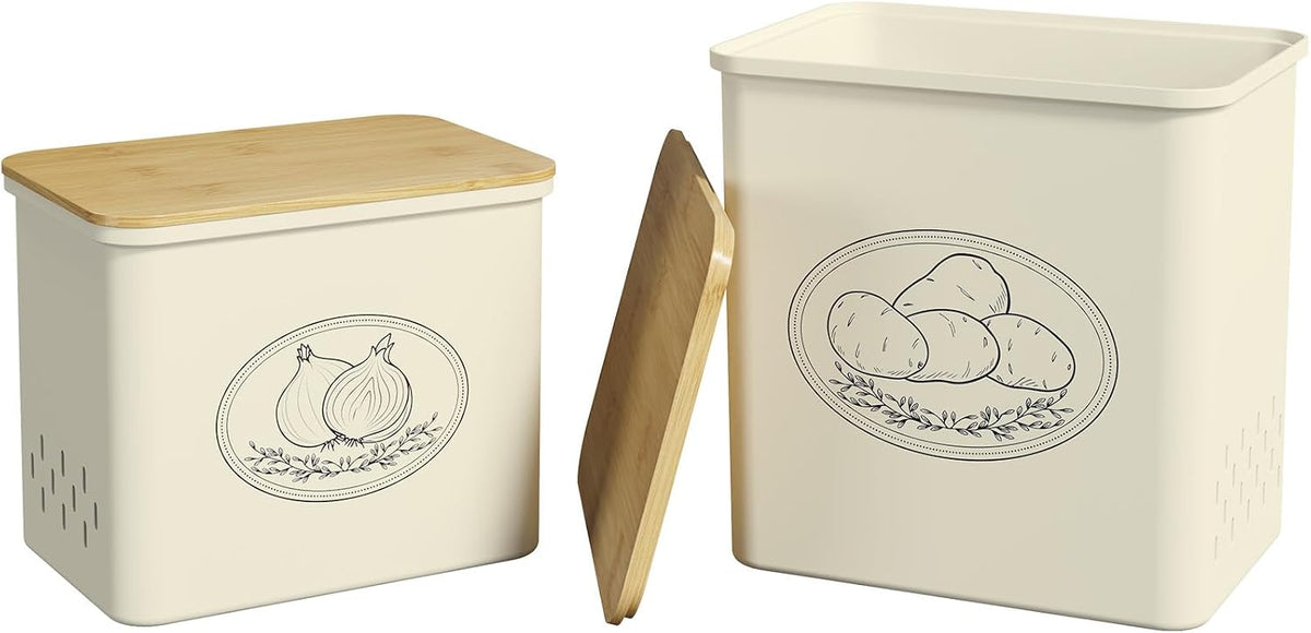 Lifewit Plastic Potato and Onion Storage Bin Box, Set of 3, White