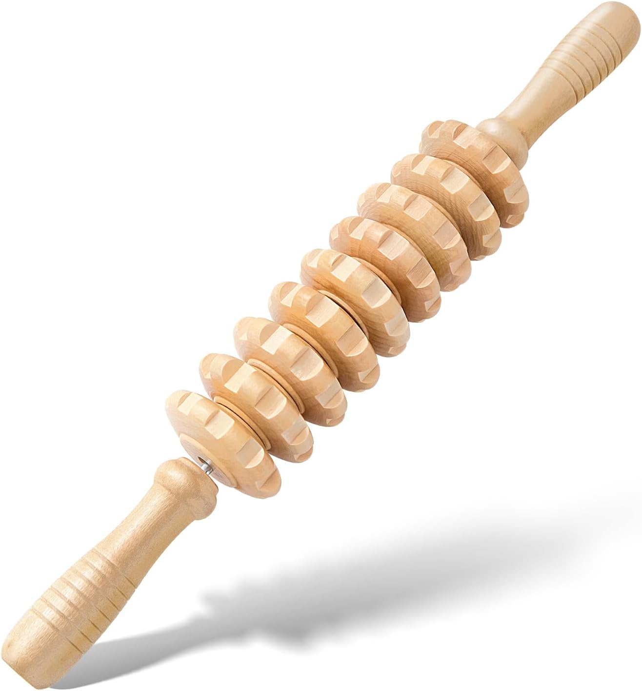 Wooden Cellulite Massage Roller for Legs and Thighs - Handheld Fascia Blaster Tool for Muscle Relief, Lymphatic Drainage & Body Sculpting - Anti Cellulite Massager for Women and Men (12 Wheel)