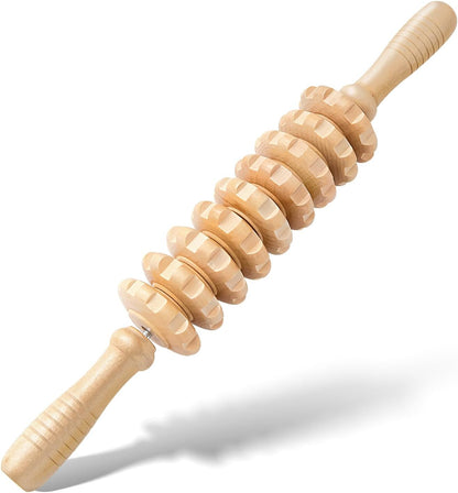 Wooden Cellulite Massage Roller for Legs and Thighs - Handheld Fascia Blaster Tool for Muscle Relief, Lymphatic Drainage & Body Sculpting - Anti Cellulite Massager for Women and Men (12 Wheel)