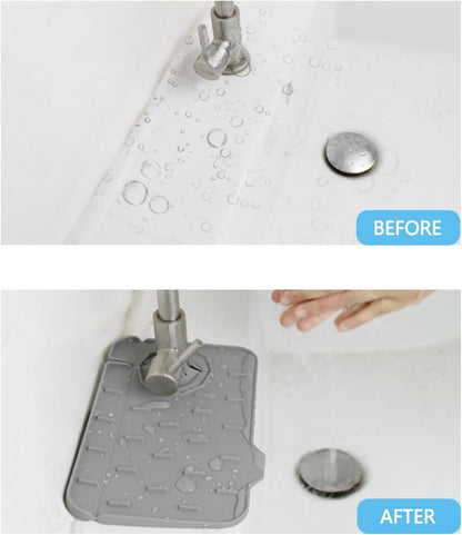 Mini Sink Splash Guard & Faucet Mat for Kitchen Sink Compact 8.3" Kitchen Faucet Splash Guard Mat, Small Kitchen Sink Organizer & Sponge Holder for Kitchen, Bathroom, Corner Sink (Black)